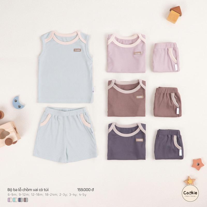 Bộ Quần Áo Ba Lỗ Chồm Vai Có Túi Cho Bé Trai Size Từ 6 Tháng Đến 5 Tuổi, Cotton Tăm Lạnh