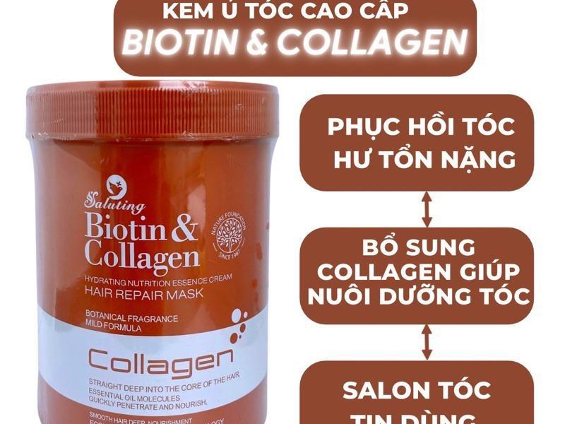 Kem ủ tóc hấp tóc BIOTIN COLLAGEN SALUTING 1000ML Dầu hấp Chăm sóc tóc phục hồi tóc hư tổn