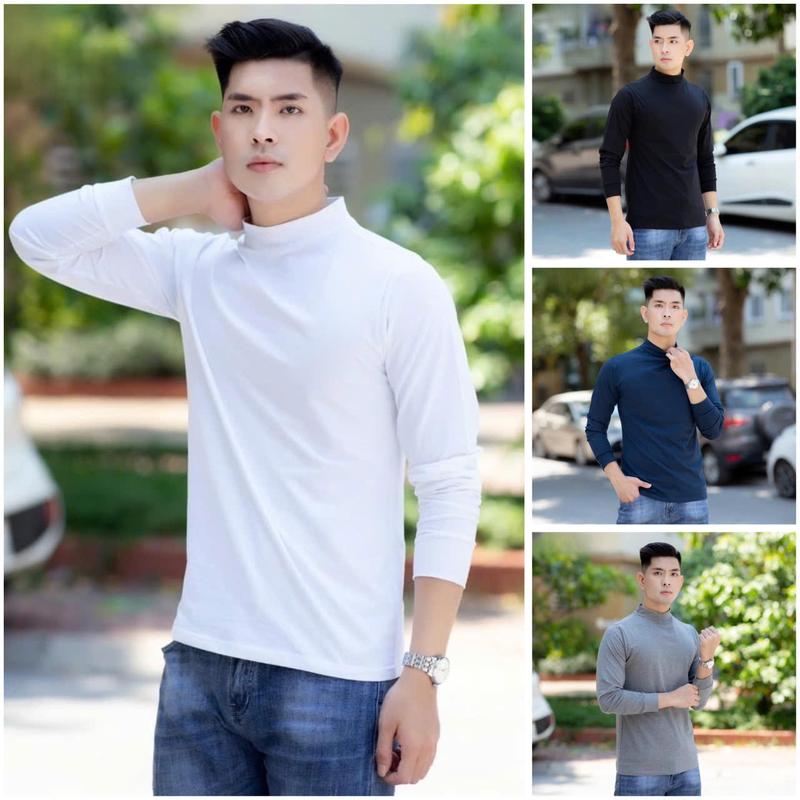 Áo Thun Giữ Nhiệt Nam,Áo Giữ Nhiệt Nam Cổ Tròn Tay Dài Lót Nỉ Lông Trơn Co Giãn Thể Thao Trắng Đen Thu Đông 3