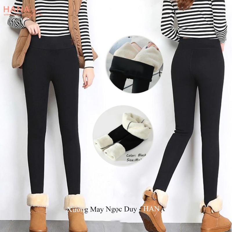 Quần nỉ lót lông nữ HÀNG ĐẸP mùa đông ấm giữ nhiệt ôm body tôn dáng - Quần legging nỉ cạp cao có túi trước vải co giãn mặc đi học làm công sở thể thao