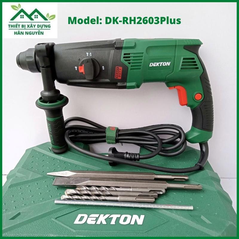 Máy khoan bê tông Dekton DK-RH2603Plus 3 chức năng,có kèm 3 mũi khoan 2 mũi đục,công suất 1050W