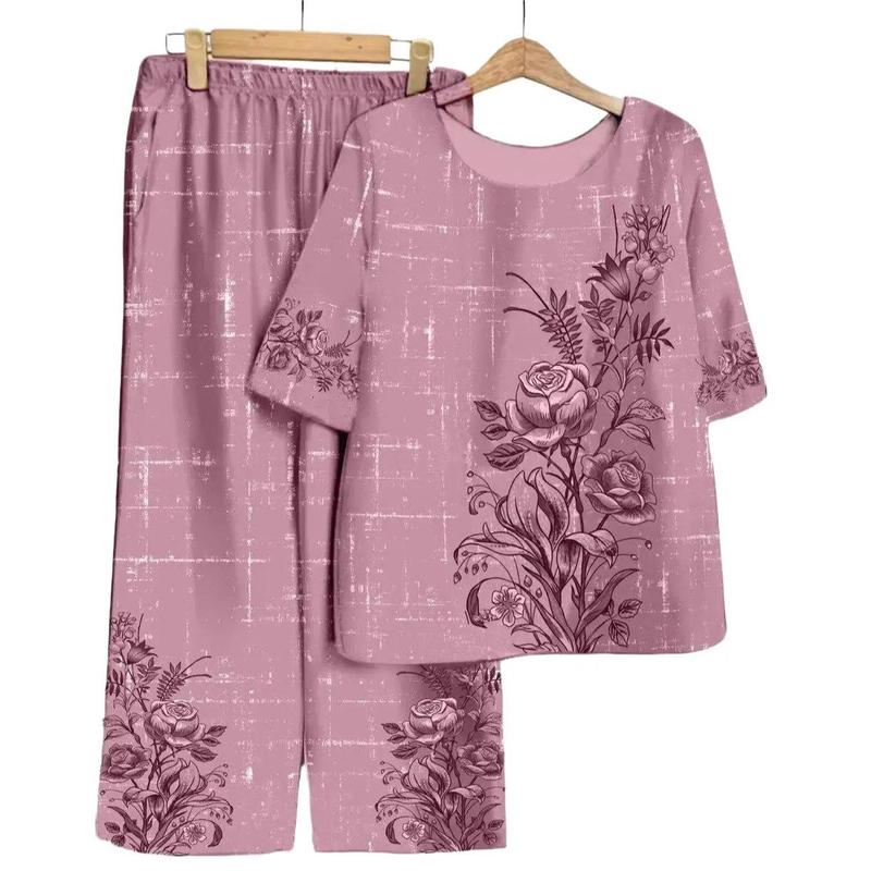 Đồ bộ in hoa trung tuổi nữ mặc nhà, nhiều màu, nhiều họa tiết nổi bật  Nữ Women Voi Áo Top Polo Sen Kem Hoa Sen Quần Ngủ Áo ngủ Pijama