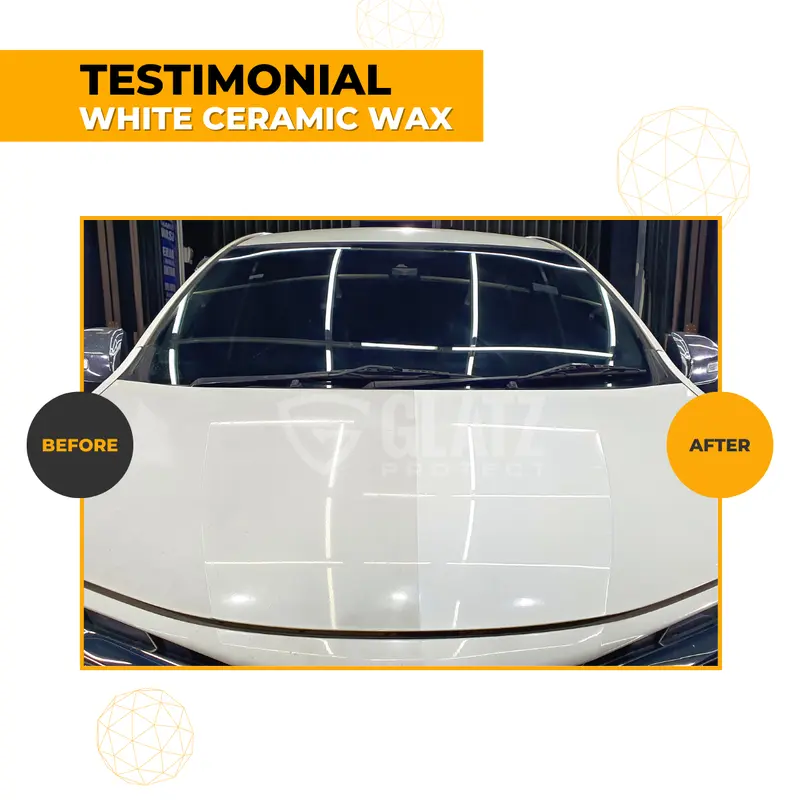 GLATZ WHITE CERAMIC WAX Pengkilap Mobil Warna Putih Membersihkan Noda Menguning & Goresan Halus Efek Hydrophobic Bonus Spon Aplikator dan Sarung Tangan 5