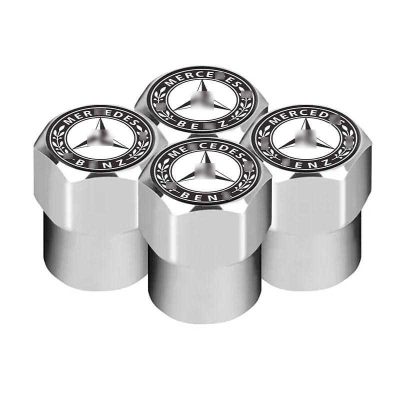 Set Of 4 Silver Hex Mercedes-Benz AMG Emblem Wheel Air Valve Caps – Aluminum