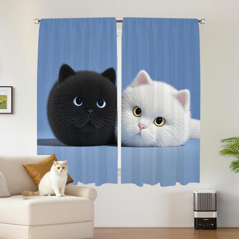 Cartoon Cat Pattern Door Curtain, 2 Counts/set Modern Casual Door Curtain, Home Decor for Living Room Bedroom Study Room 0