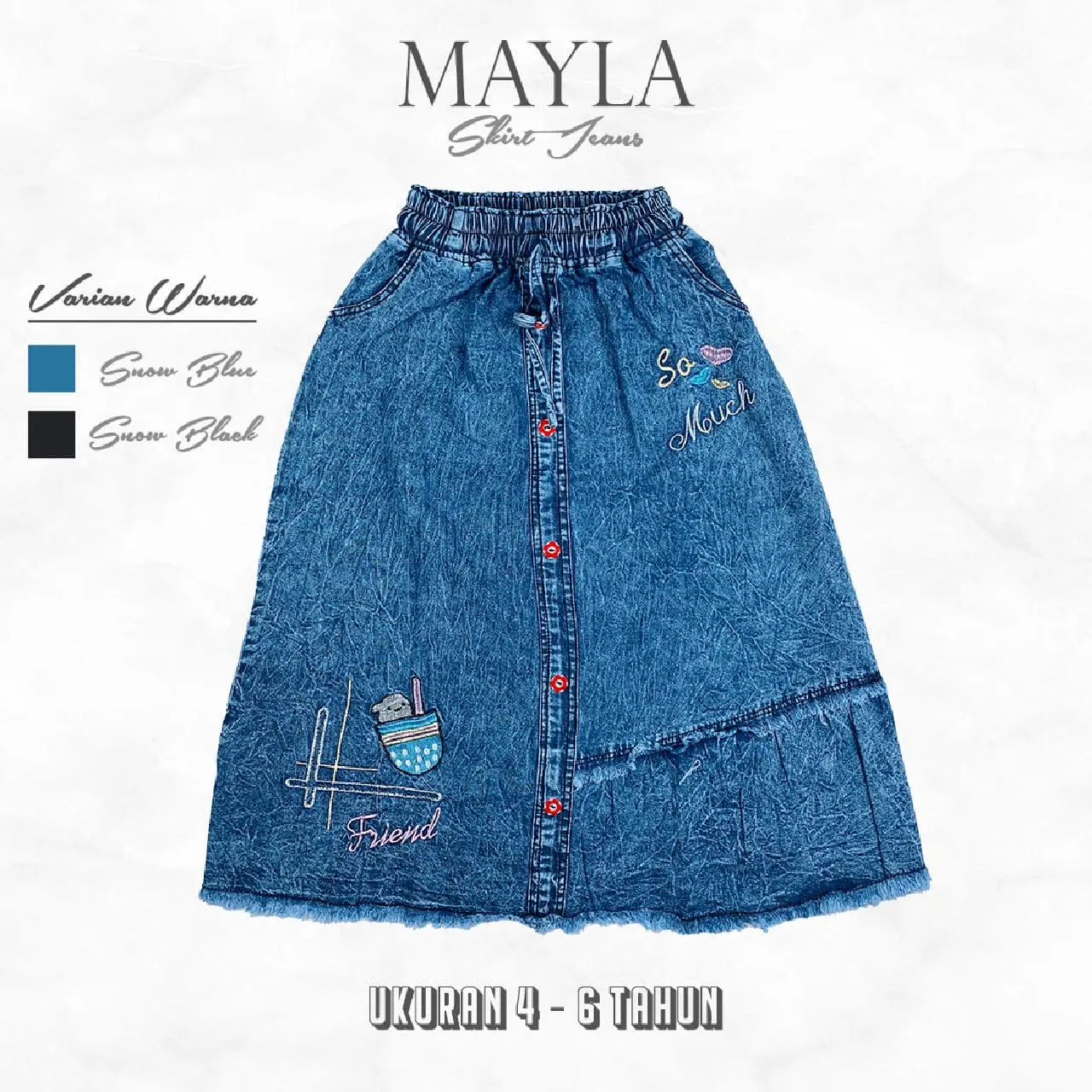 Mayla Skirt | Rok Anak Usia 1 - 11 Tahun Bahan Jeans Motif Bordir