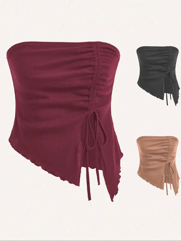 Women's Solid Color Tube Top, Casual Sleeveless Top for Summer, Ladies Clothes for Daily Wear 4