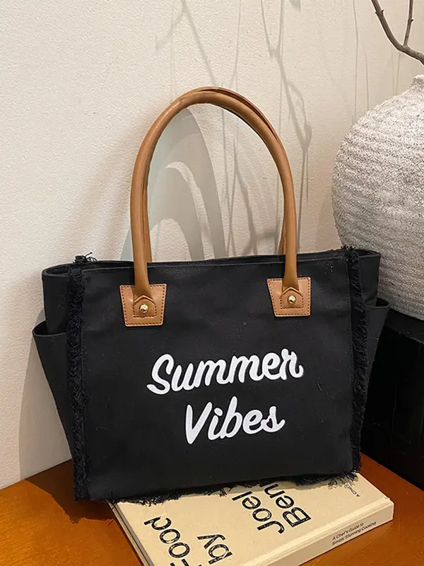 Women's Fashionable Letter Print Tote Bag, Casual Large Capacity Shoulder Bag for Daily Used, Trendy All-match Bag for Commuters and Students 6