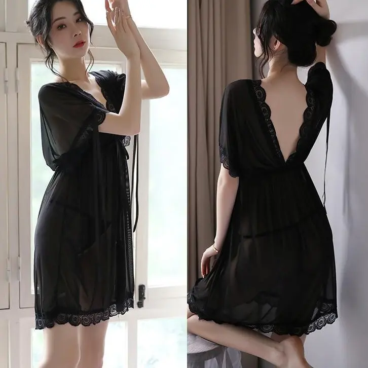 V10 Váy ngủ ren xuyên thấu, dáng dài thân, đầm ngủ mềm mại cao cấp sang trọng, kèm quần – Hshine Nữ Dress