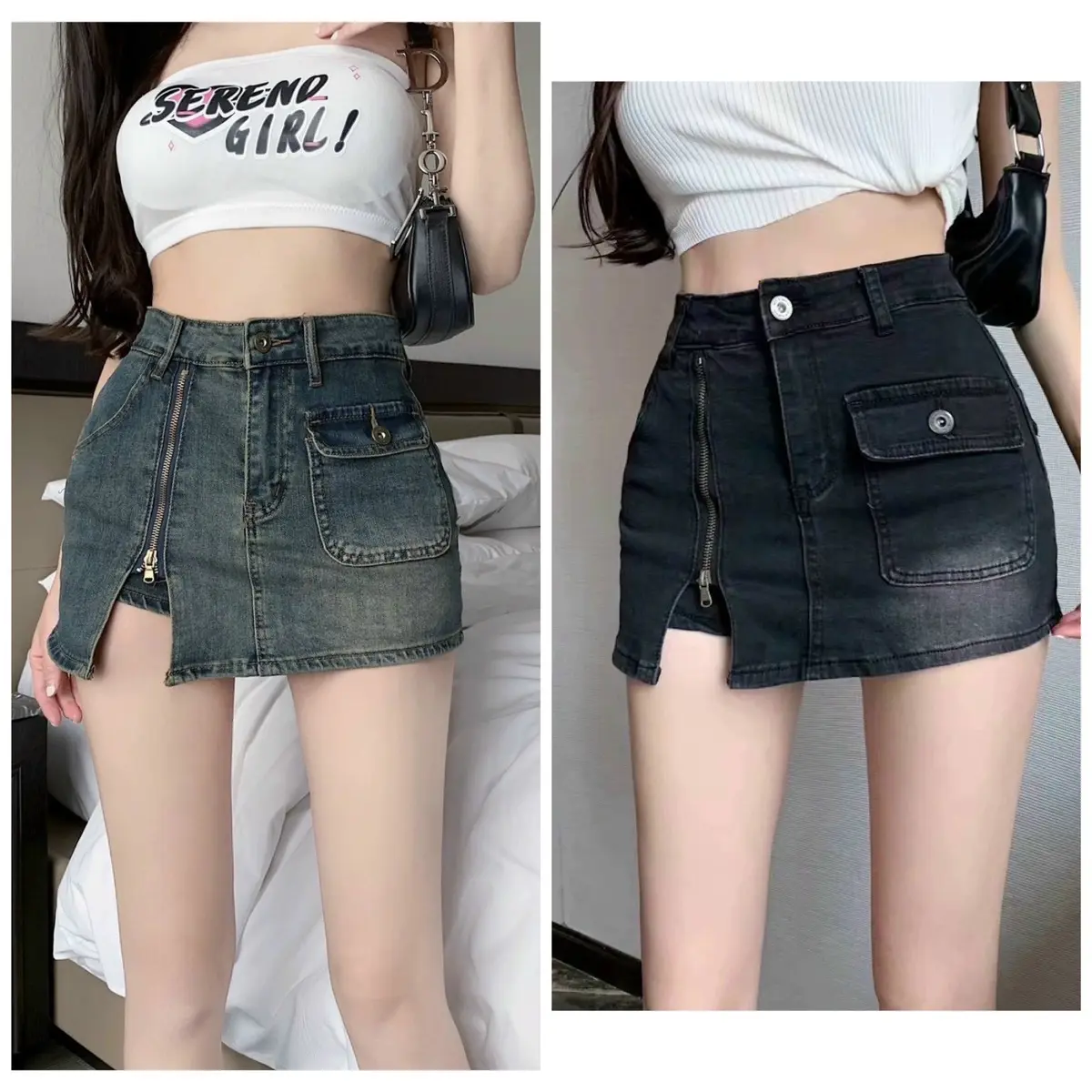 [Bigsize 55-90kg] Quần váy jean lưng cao mã 526 Women