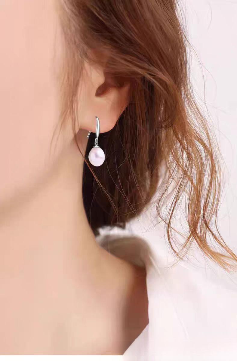 Product Introduction of S925 Sterling Silver Freshwater Nuclear Pearl 8-9mm Hook Earrings Aurora Flawless High-end Sense Drop Earrings Jewelry Accessories 9