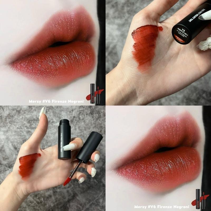 Son Kem Merzy V6 Phiên Bản Vỏ Đen Đỏ Cam Gạch Base Hồng. Nữ Cosmetic