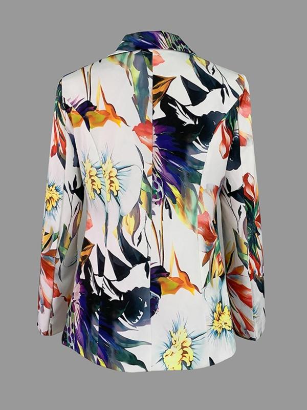 Women's All Over Floral Print Button Front Blazer, Casual Long Sleeve Lapel Neckline Flap Detail Outerwear for Work Office Business, Ladies Clothes for All Seasons 4