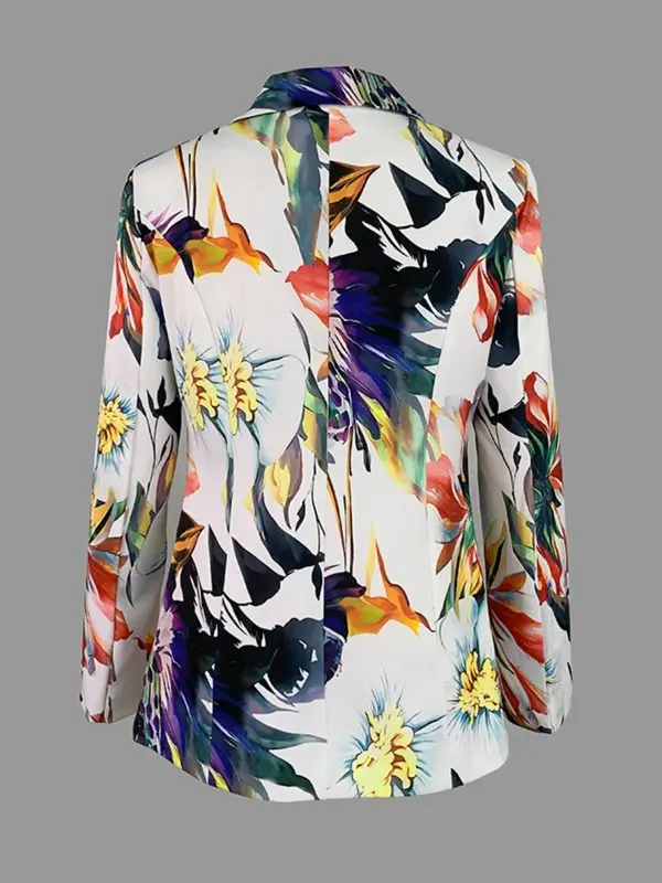 Women's All Over Floral Print Button Front Blazer, Casual Long Sleeve Lapel Neckline Flap Detail Outerwear for Work Office Business, Ladies Clothes for All Seasons 4