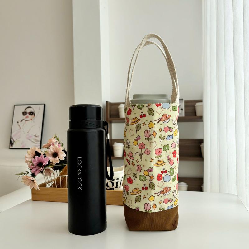 Túi đựng bình nước bottle bag thiết kế mới 2 quai chất liệu canvas phối vải in hình hoạt hình hoa lá Hiany AV03 1