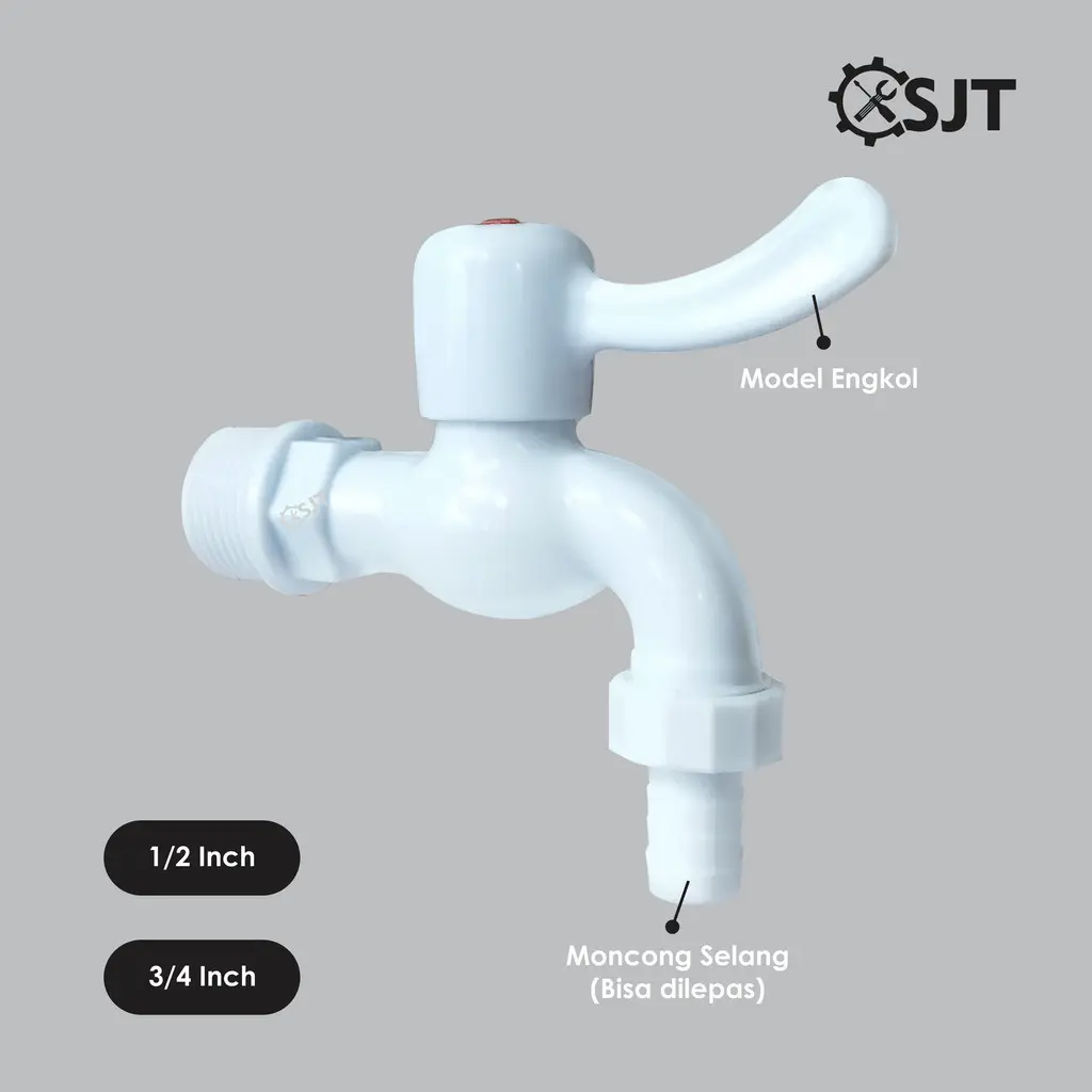 SJT - Kran Air Tembok Hpp Plastik 1/2" 3/4" Inch Pvc Putih Engkol keran