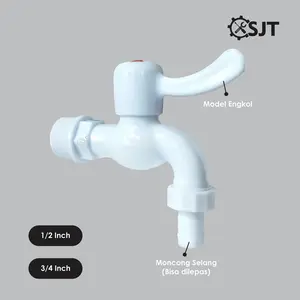 SJT - Kran Air Tembok Hpp Plastik 1/2" 3/4" Inch Pvc Putih Engkol keran