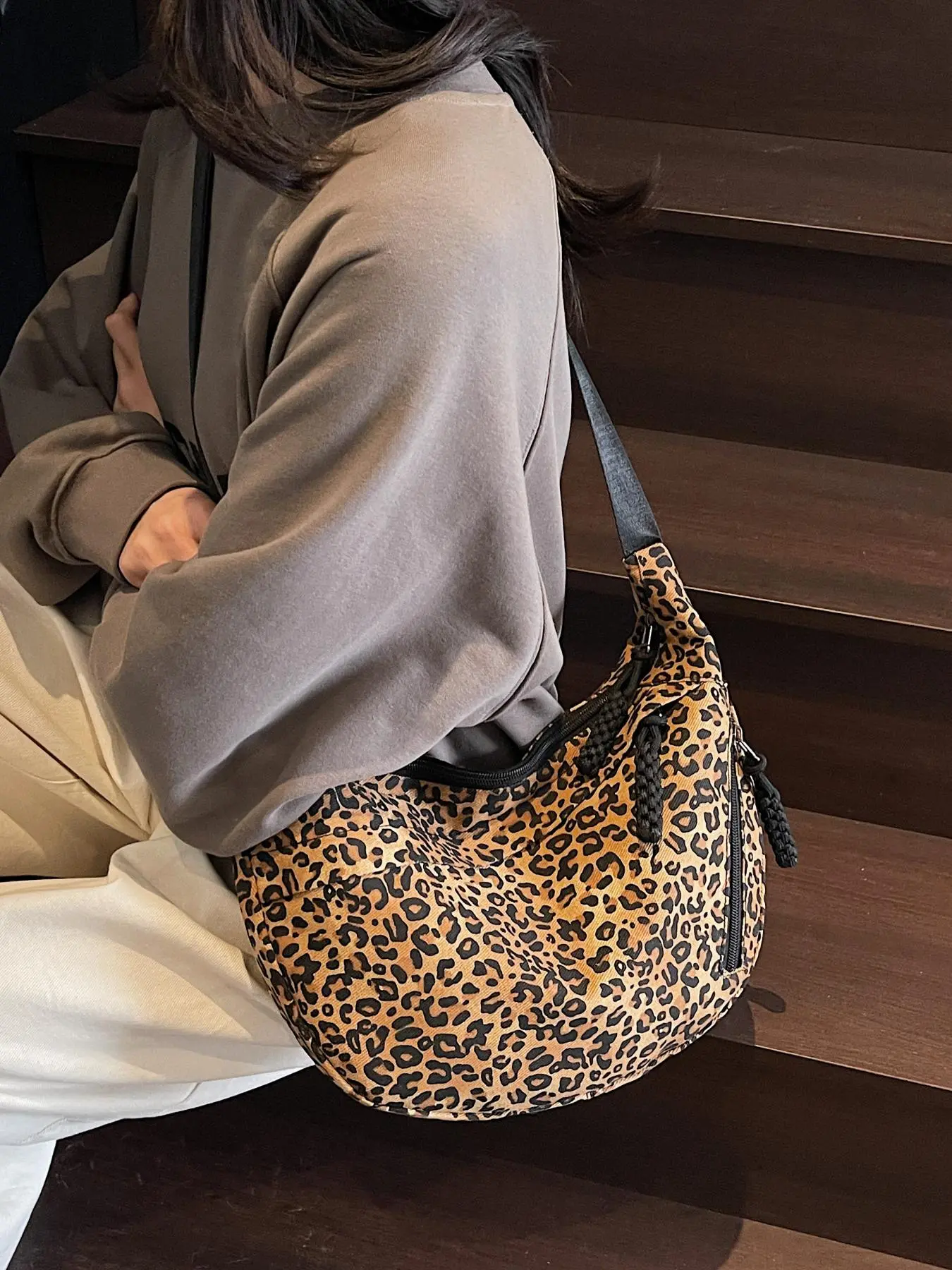Fashionable Colorblock Leopard Pattern Crossbody Bag, Casual Versatile Shoulder Bag for Women, Trendy All-match Commuter Bag for Daily Used