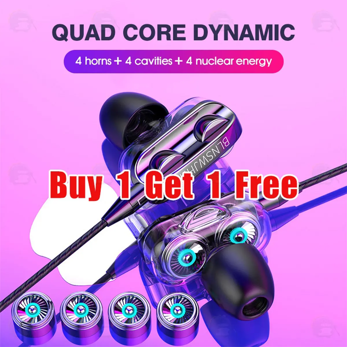 【Buy 1 Get 1 Free】 3.5mm Metal Earphones HiFi 4D Bass Earphone Sport Waterproof Headphones In-Ear Wired Headset with Microphone Audio Cable