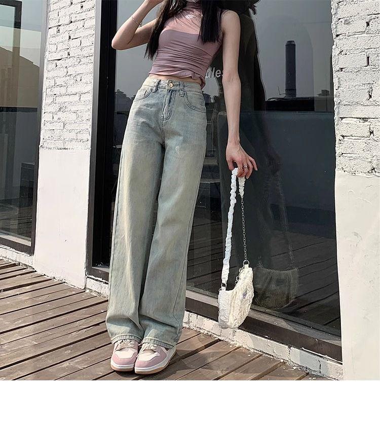 Product Introduction of Quần Jean Ống Rộng, Phong Cách Cổ Điển Mỹ, Dành Cho Nữ, Màu Xanh Dương, Dáng Rộng Vừa Vặn, Cắt Thẳng, Cạp Cao, Bó Sát, Xếp Ly, Quần Lau Nhà, Thời Trang Ins Women Pants 6