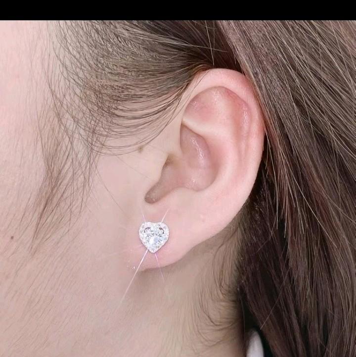 Bông tai tim chốt vặn chủ 5ly bạc ý xi bạch kim Women Nữ