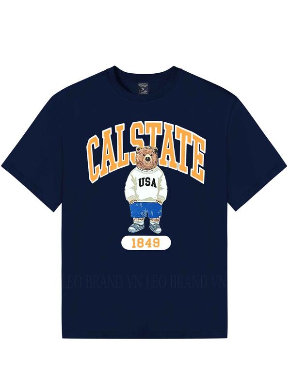 Áo Thun Nam Nữ In Gấu CALSTATE Cổ Tròn Form Rộng Cổ Điển Thoáng Mát, 100% Cotton in hình Gấu, Unisex Menswear Đen/Trắng/Beige//NAVY Bear