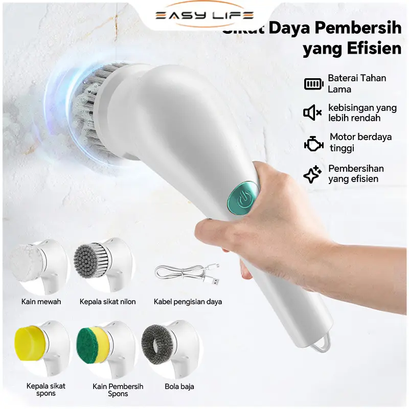 Sikat pembersih listrik multifungsi 5 in 1 alat pembersih listrik tanpa kabel sikat pembersih lantai dapur rumah sikat pembersih kedap air otomatis penuh 0