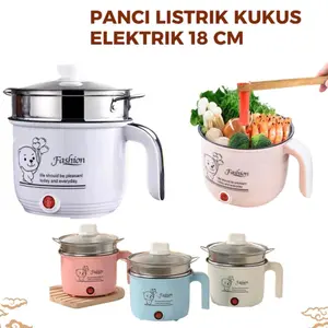 Panci Listrik Elektrik Cooker Stainless Steel Teflon Cooking Pot Rice Cooker Mini Panci Elektrik Serbaguna Multifungsi Ukuran 18cm