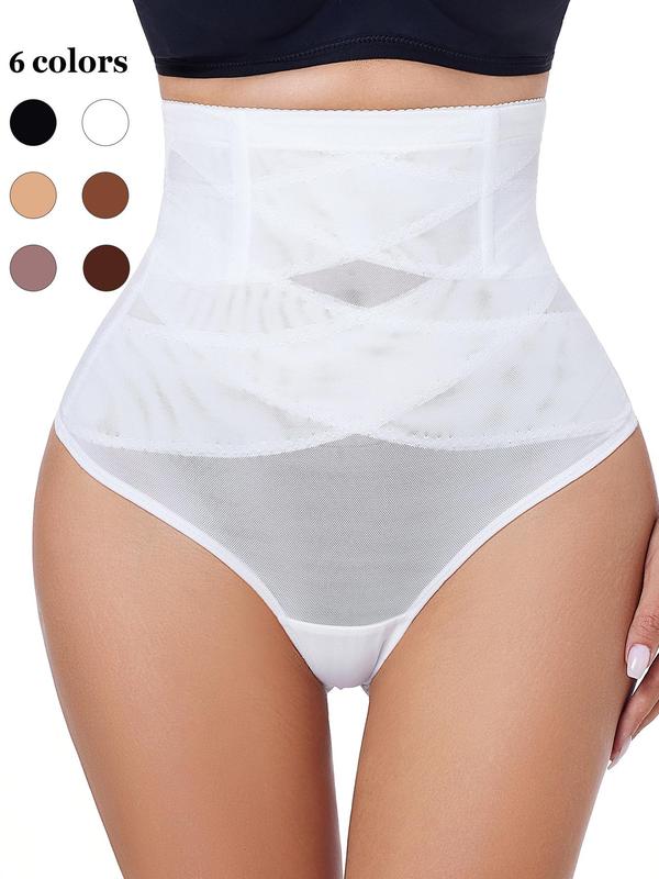 Women's Contrast Mesh Shapewear Thong, Breathable High Waist Shapewear Bottom for Daily Wear, Tummy Control Butt Lifter, Minimalist Basic Underwear 3