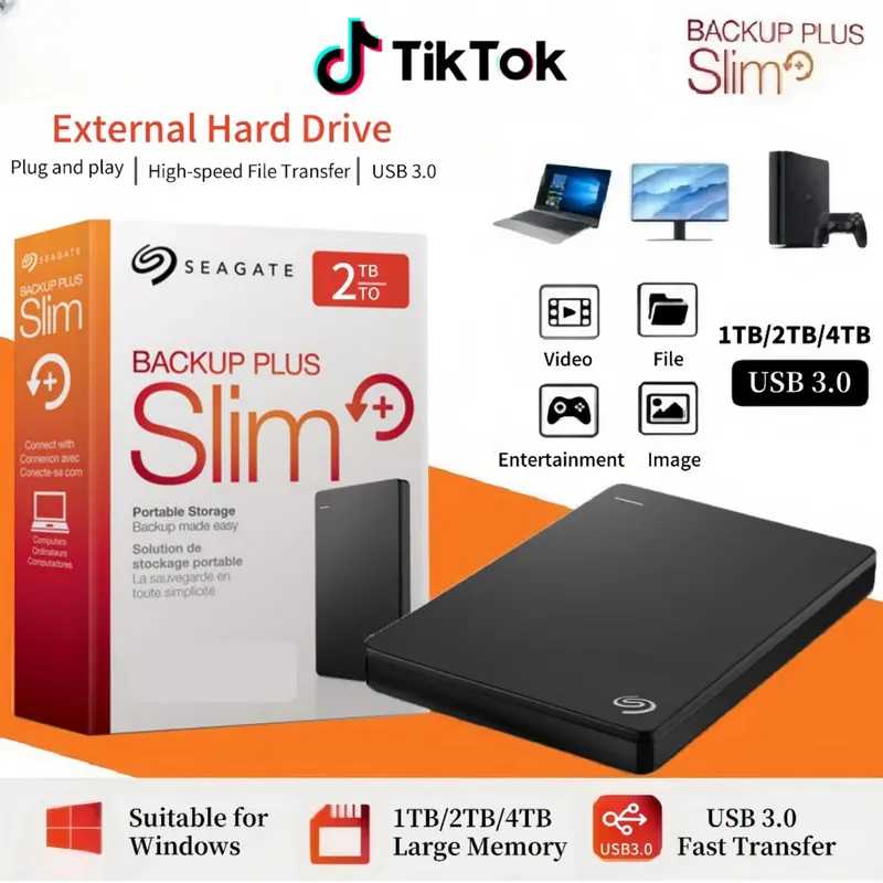 Seagate 1TB/4TB Hardisk Eksternal 2.5" Portable External Harddisk USB 3.0 HDD Untuk PC/Laptop Eksternal Hardisk 0