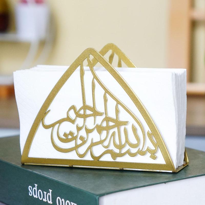 Metal Hollow Out Design Tissue Holder, Islamic Style Metal Table Napkin Holder, Desktop Decorative Ornament for Home Living Room Bedroom Dining Room 4