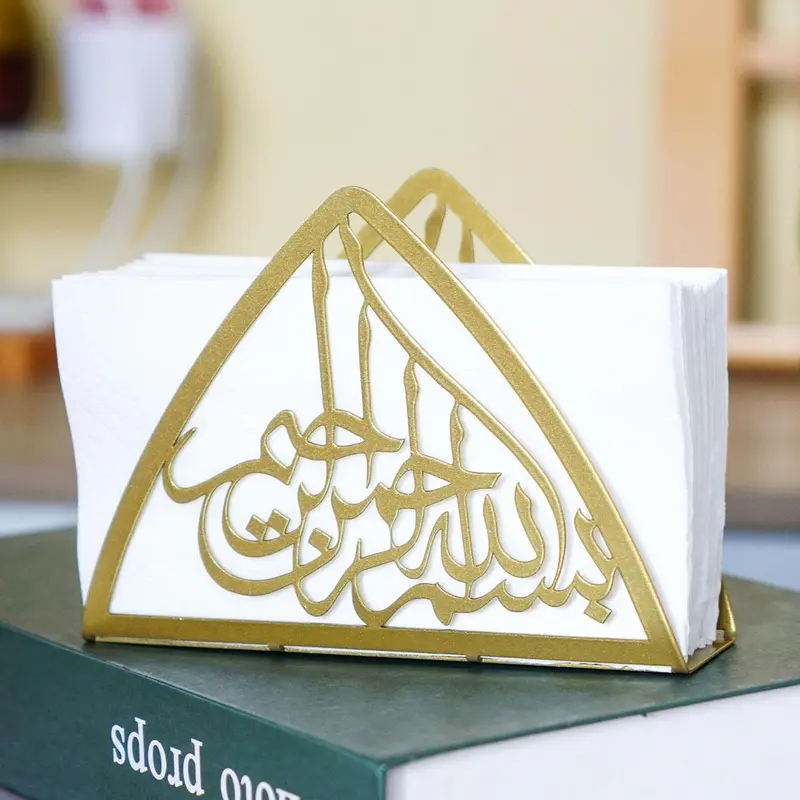 Metal Hollow Out Design Tissue Holder, Islamic Style Metal Table Napkin Holder, Desktop Decorative Ornament for Home Living Room Bedroom Dining Room 4