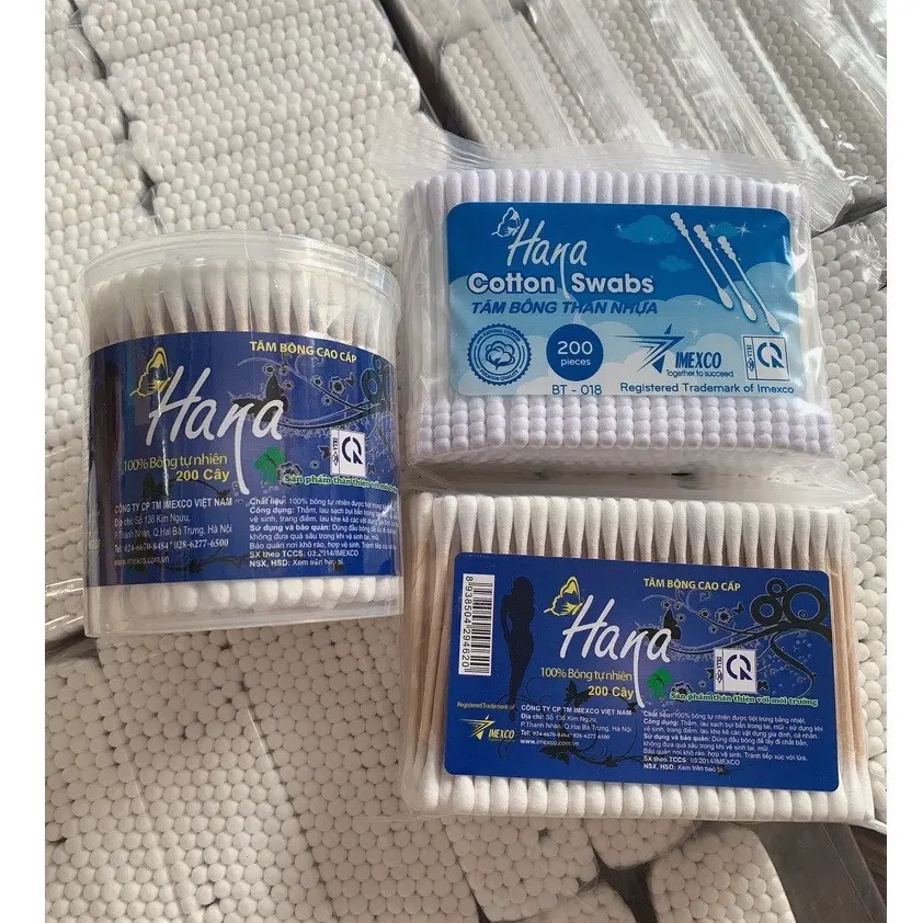 Bông tăm thân gỗ cao cấp Hana bịch 100 cây