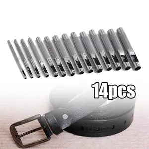 COD Leather Hole Punching Tools Steel Hollow Round 14pcs - Alat Pelubang Sabuk Pembolong Kulit 1-10mm
