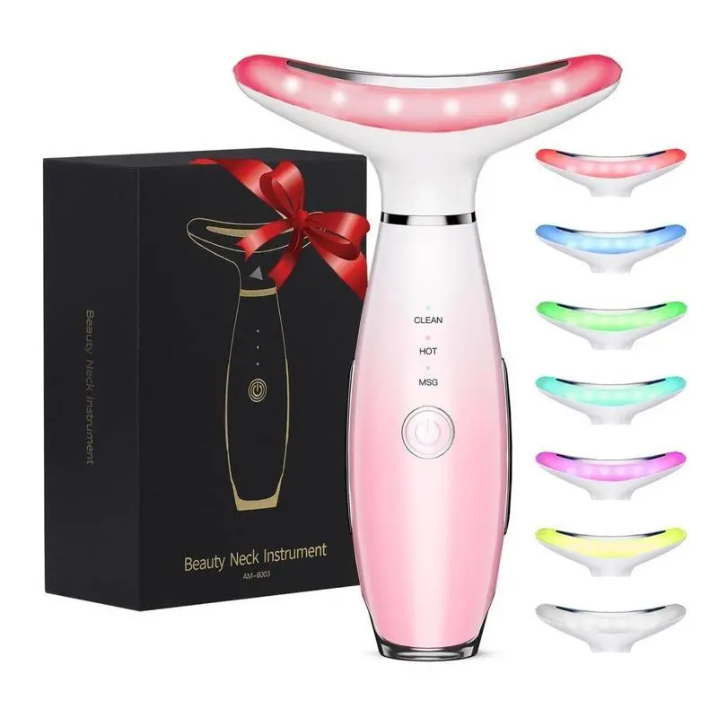 Portable 7 Color Lights Facial Massager Neck Face Massager, Beauty Neck and Face Massager, Electric Facial Skin Care Tool for Women