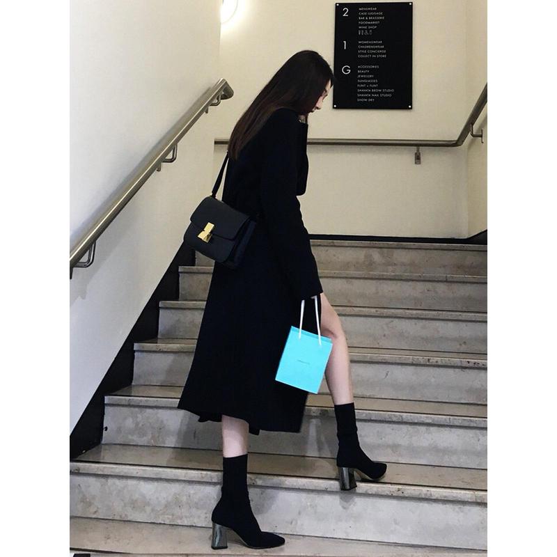 Women's Boots 2023 Autumn and Winter Women's Shoes All-Match Elastic Booties Women's Chunky Heel Pointed Net Hongfei Woven Boots Women's Wholesale 1