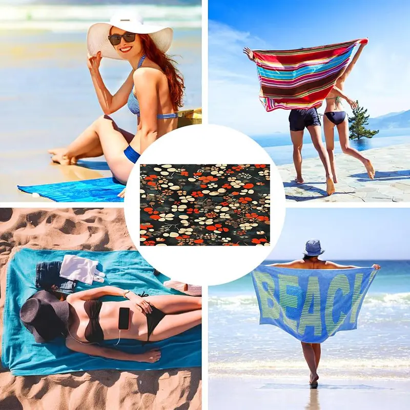 Floral Print Beach Towel, Portable Travel Beach Towel, Soft Absorbent Towel for Fitness, Travel, Swimming, Yoga, Sauna 6