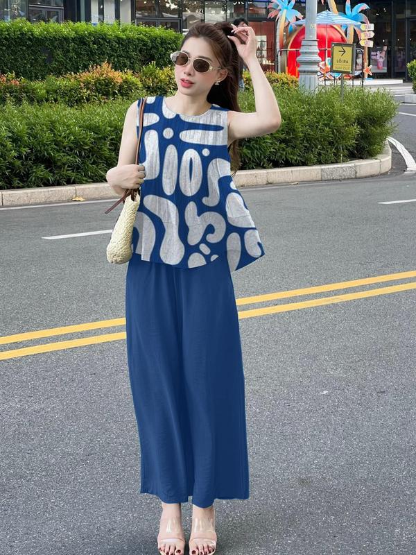 Áo Kiểu Nữ Sát Nách, Quần Đũi Nữ Ống Suông, Bộ Nữ Mùa Hè, Bộ Mặc Nhà P86