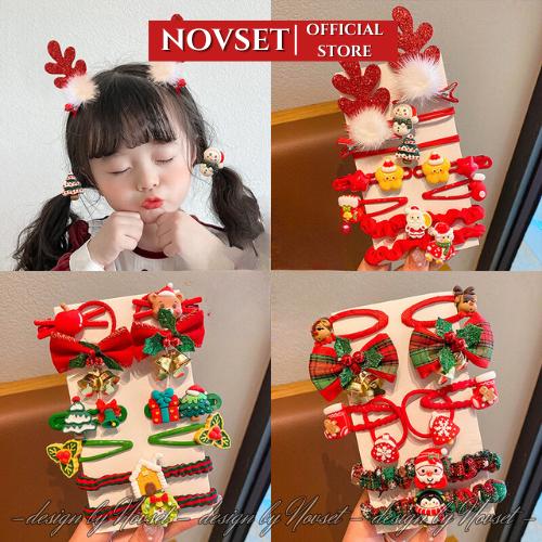 Set kẹp tóc kèm dây buộc tóc giáng sinh set cặp tóc Noel siêu xinh MÃ C707