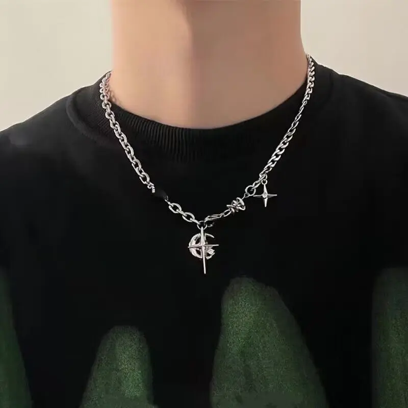 Kalung Gaya Hip Hop Kalung Bintang Batu Permata Hitam Desain Ceruk Rantai Tulang Selangka Mewah