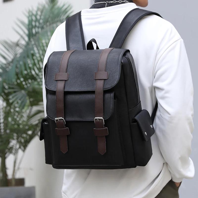Product Introduction of Men's Backpack PU Leather Bagpack Large Laptop Backpacks Travel Multi Male  Black Schoolbag College Style 18
