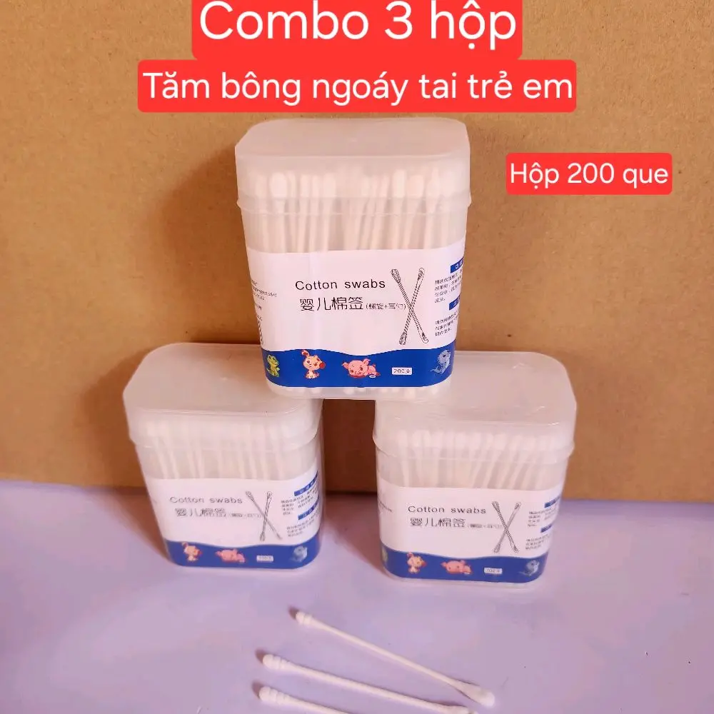 Combo 3 hộp tăm bông ngoáy tai trẻ em, mỗi hộp 200 que