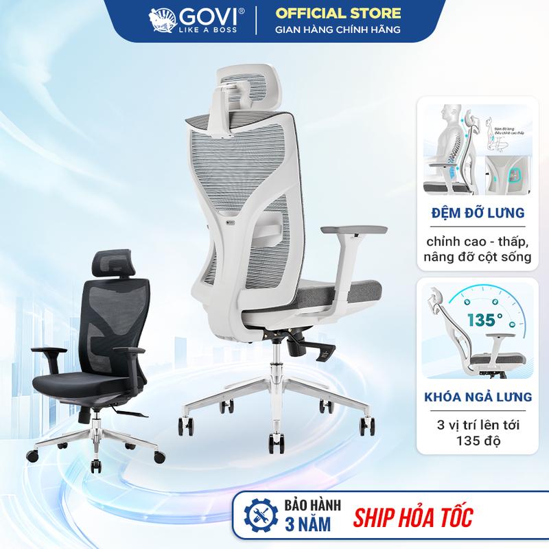 Ghế công thái học Govi R02A Plus Tựa tay 3D, Khóa ngả lưng 3 vị trí, Chân ghế Aluminum