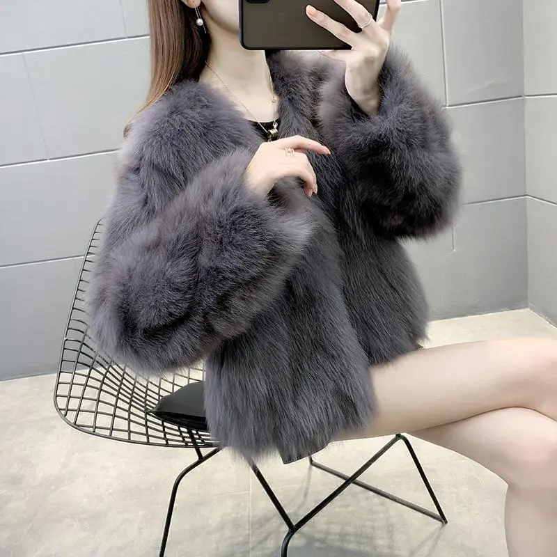 Áo Khoác Lông Cáo Giả, Haining, Dành Cho Nữ, Dáng Ngắn, Dày Dặn, Bó Sát, Thích Hợp Cho Mùa Thu Và Mùa Đông, Hàng Mới Về Năm 2024 Top Women