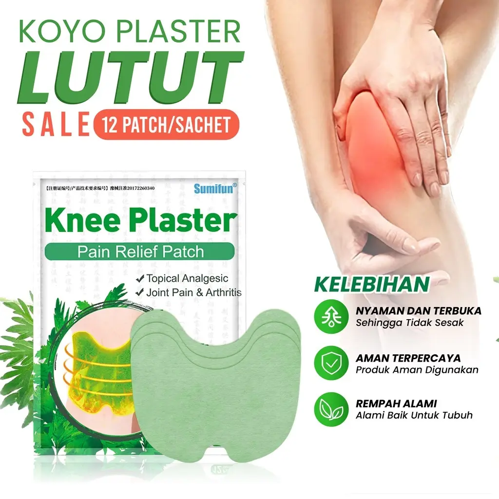 [ 1 BUNGKUS ISI 12 PCS ] Koyo Lutut Herbal Knee Sumifun Dapat  Menghilangkan Nyeri Sendi Pegal Linu di Lutut