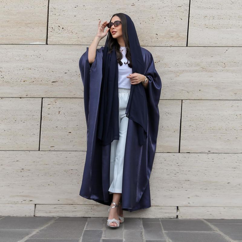 Product Introduction of 1pcs new solid color plus size ladies dress Muslim fashion bat sleeve robe 5