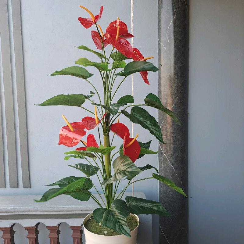 ( Tặng kèm chậu ) - cây giả, cây hồng môn yến cao 1M decor siêu xinh, mẫu mới ạ Đồ trang trí Đồ trang trí