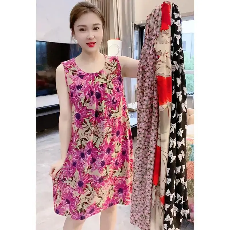 Váy Ngủ, Hàng Mới Về Mùa Hè, Dành Cho Nữ, Lụa Lạnh Mỏng, Lưới, Thoáng Khí, Thời Trang Đơn Giản, Không Tay, Thích Hợp Mặc Nhà Và Mặc Ngoài Trời, Váy Ngủ Nữ
