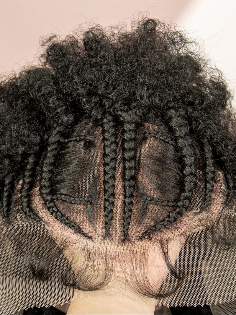 Product Introduction of 180% Density Short Full Lace Braided Wig, Afro Kinky Curly Braided Lace Wig for Women, Synthetic Braided Lace Wigs for Party, Daily Use 6
