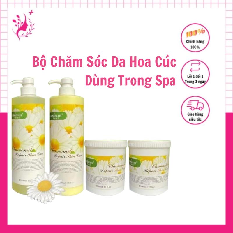  Bộ Chăm Sóc Da Hoa Cúc 4 Món - Sữa Rửa Mặt - Tonner - Kem Massage - Tẩy Da Chết Skincare Son Làm Đẹp Da 
